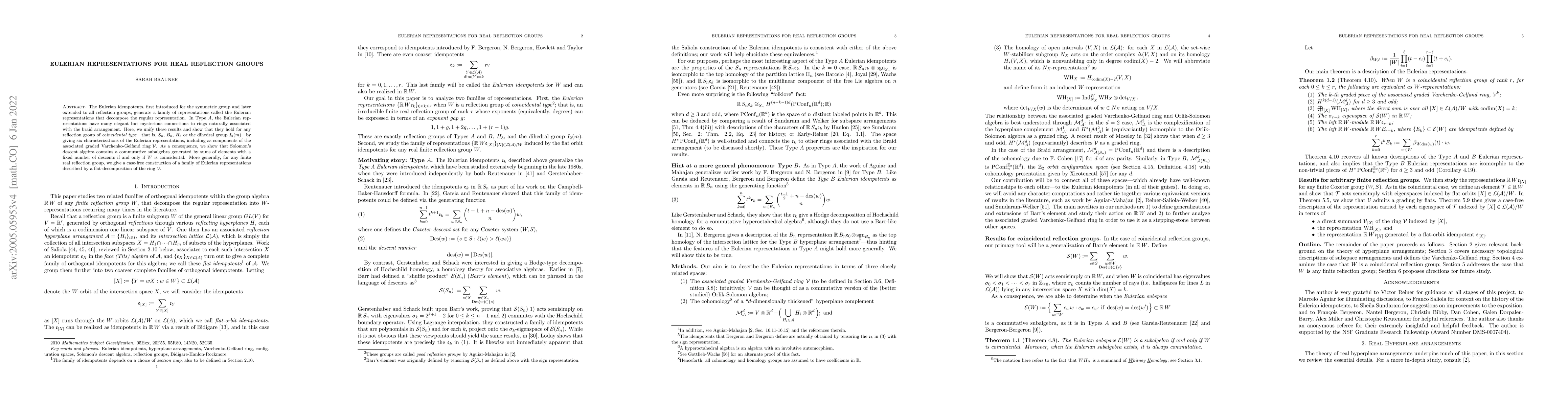 Thumbnail for Eulerian representations for real reflection groups