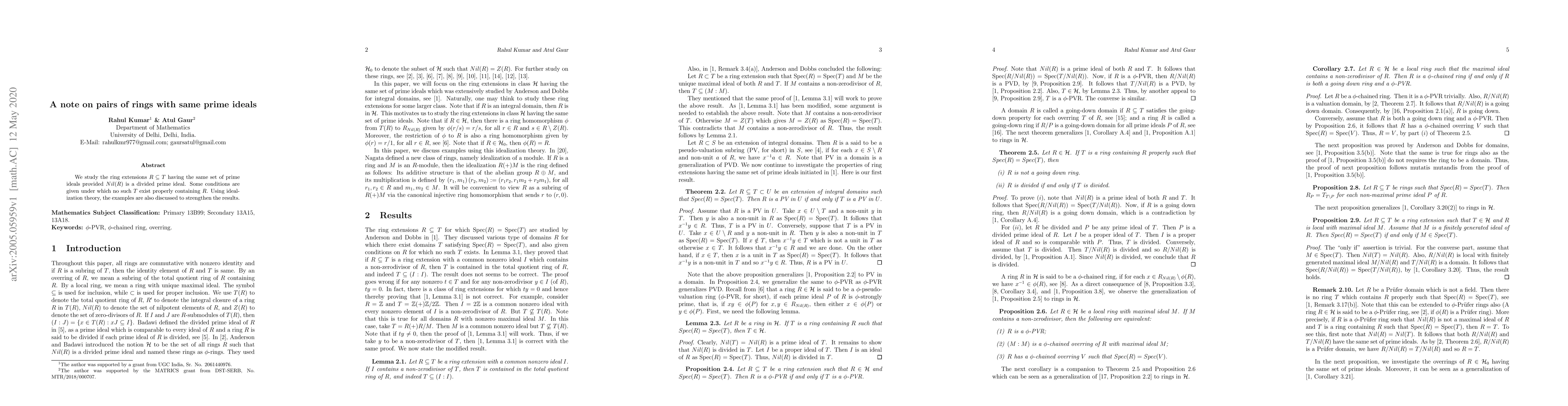 Thumbnail for A note on pairs of rings with same prime ideals