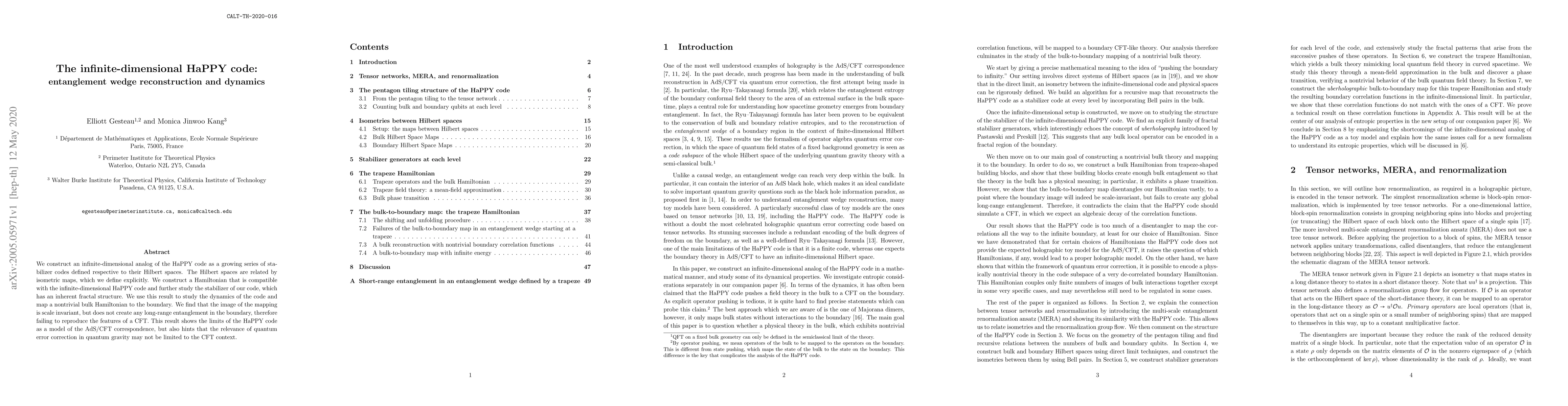 Thumbnail for The infinite-dimensional HaPPY code: entanglement wedge reconstruction
  and dynamics