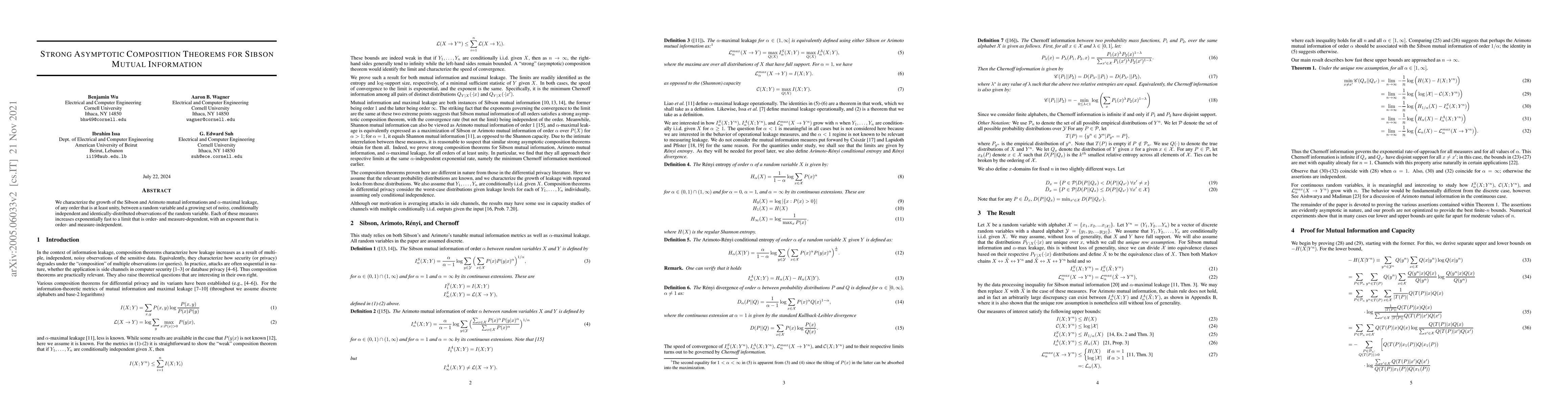 Thumbnail for Strong Asymptotic Composition Theorems for Mutual Information Measures