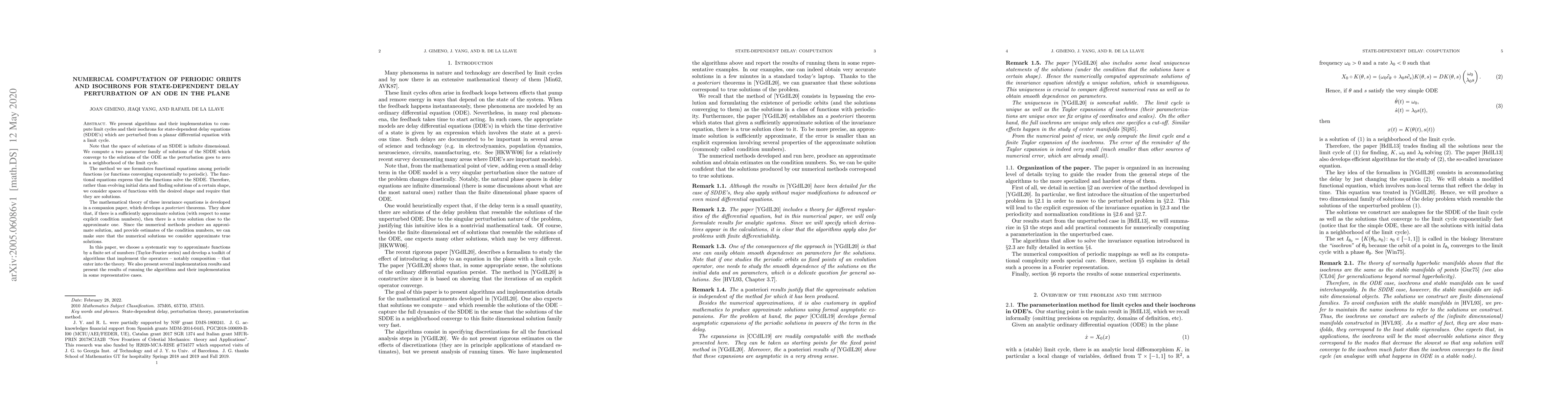 Thumbnail for Numerical computation of periodic orbits and isochrons for
  state-dependent delay perturbation of an ODE in the plane