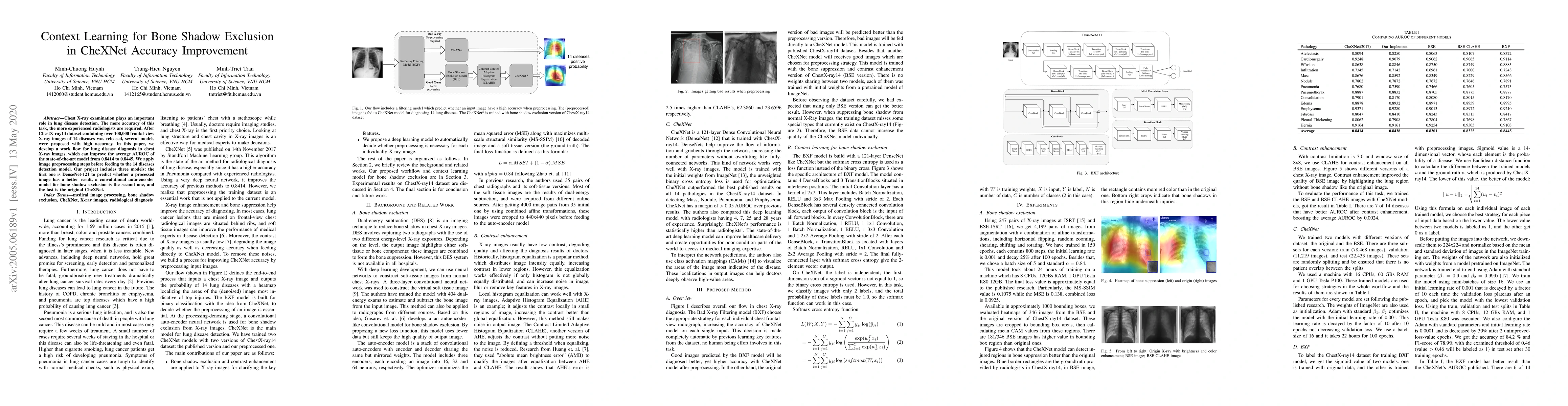 Thumbnail for Context Learning for Bone Shadow Exclusion in CheXNet Accuracy
  Improvement
