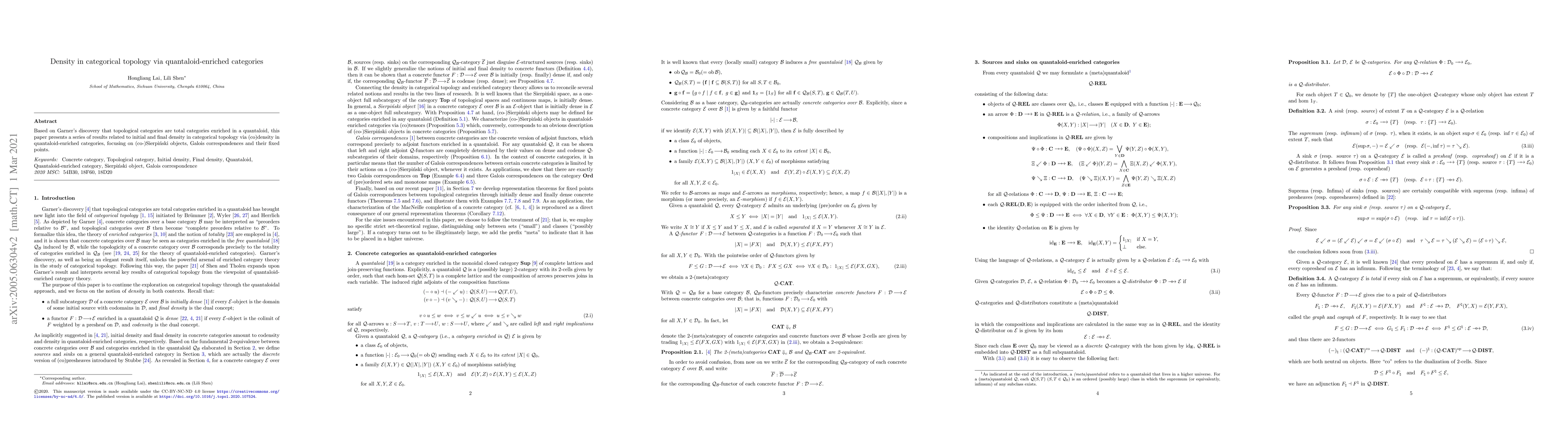 Thumbnail for Density in categorical topology via quantaloid-enriched categories