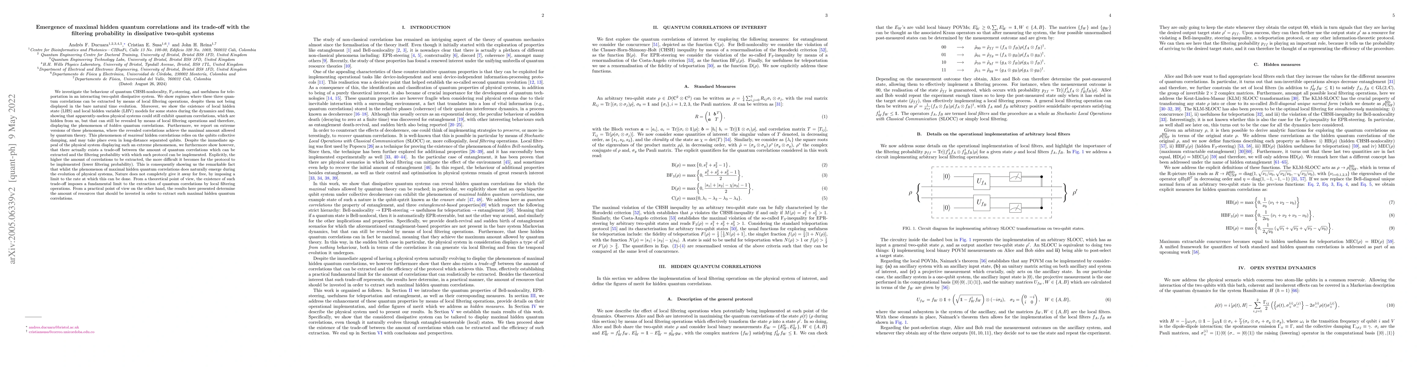 Thumbnail for Emergence of maximal hidden quantum correlations and its trade-off with
  the filtering probability in dissipative two-qubit systems