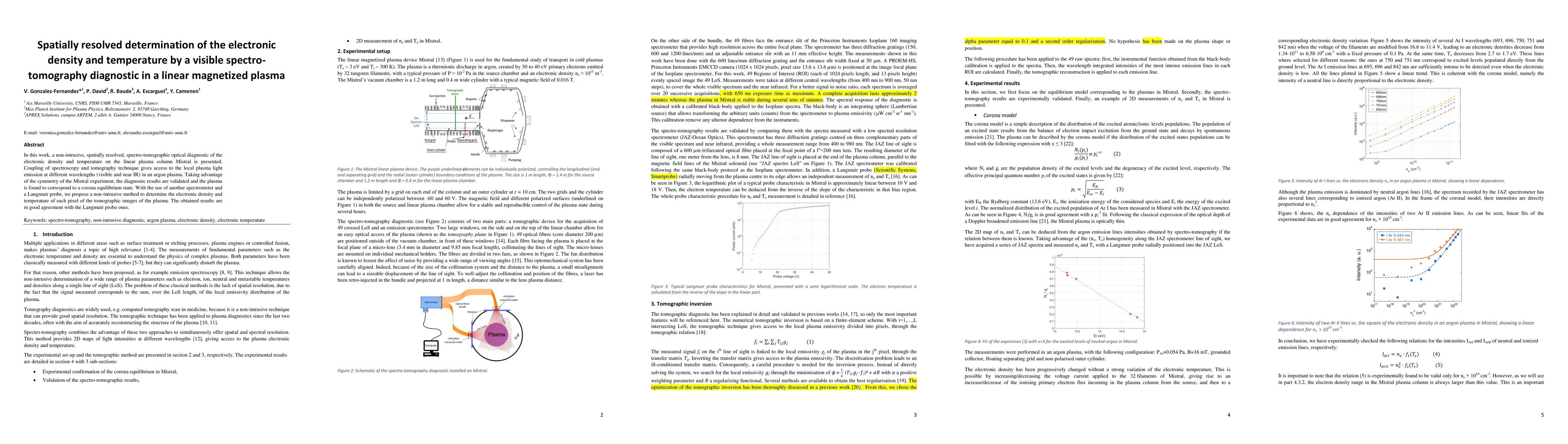 Thumbnail for Spatially resolved determination of the electronic density and
  temperature by a visible spectrotomography diagnostic in a linear magnetized
  plasma