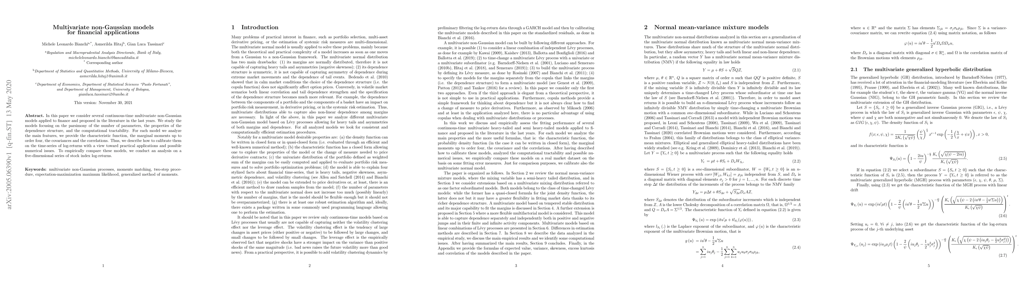 Thumbnail for Multivariate non-Gaussian models for financial applications