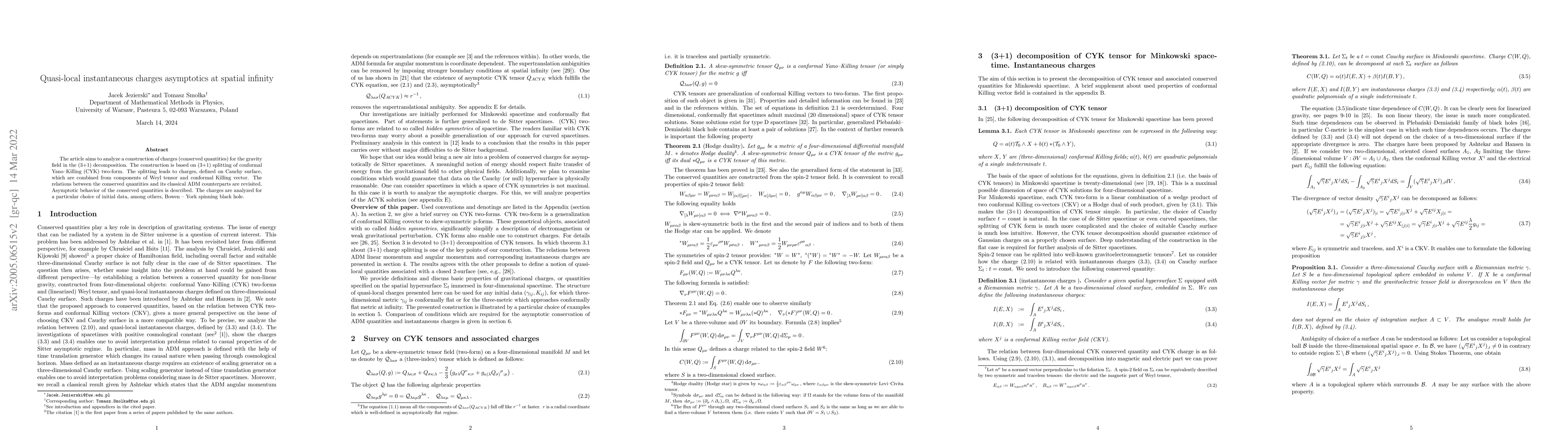 Thumbnail for Quasi-local instantaneous charges asymptotics at spatial infinity