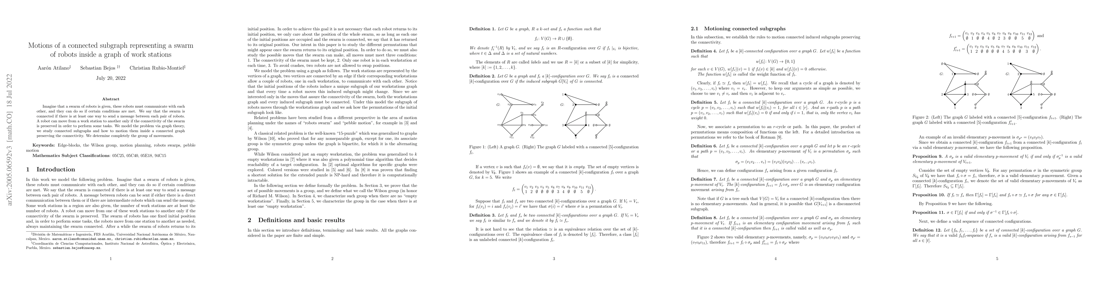Thumbnail for Motions of a connected subgraph representing a swarm of robots inside a
  graph of work stations
