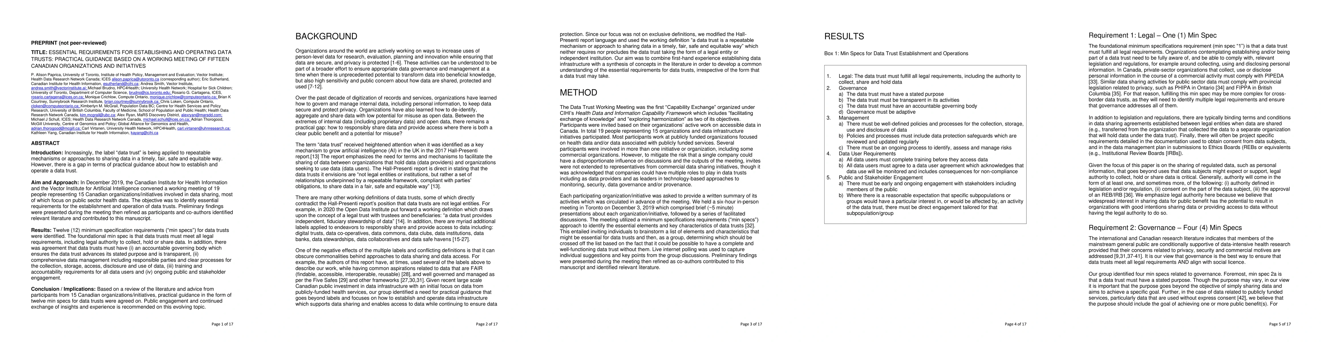 Thumbnail for Essential requirements for establishing and operating data trusts:
  practical guidance based on a working meeting of fifteen Canadian
  organizations and initiatives