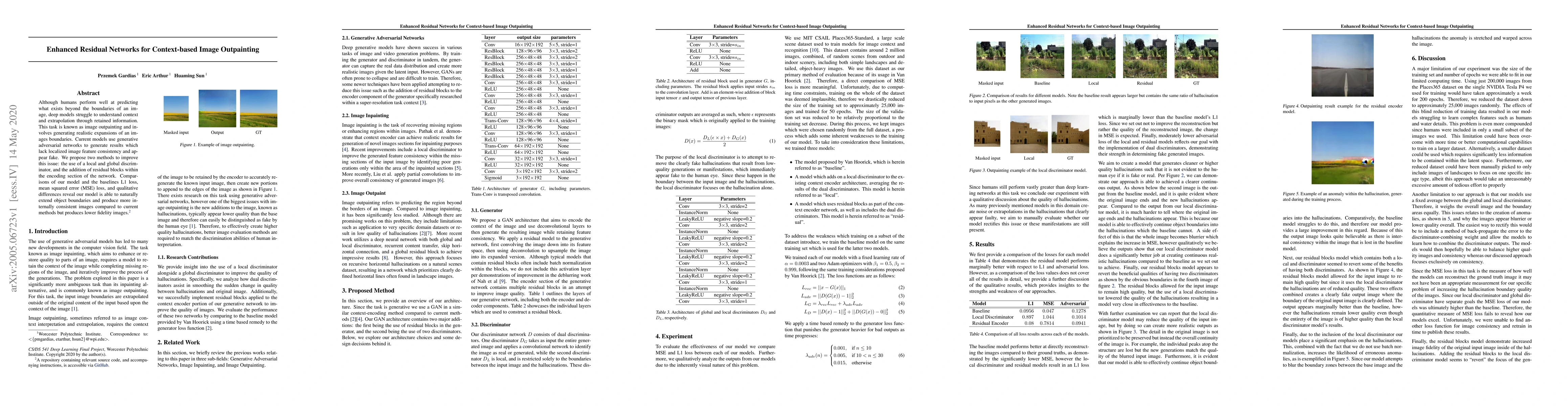 Thumbnail for Enhanced Residual Networks for Context-based Image Outpainting