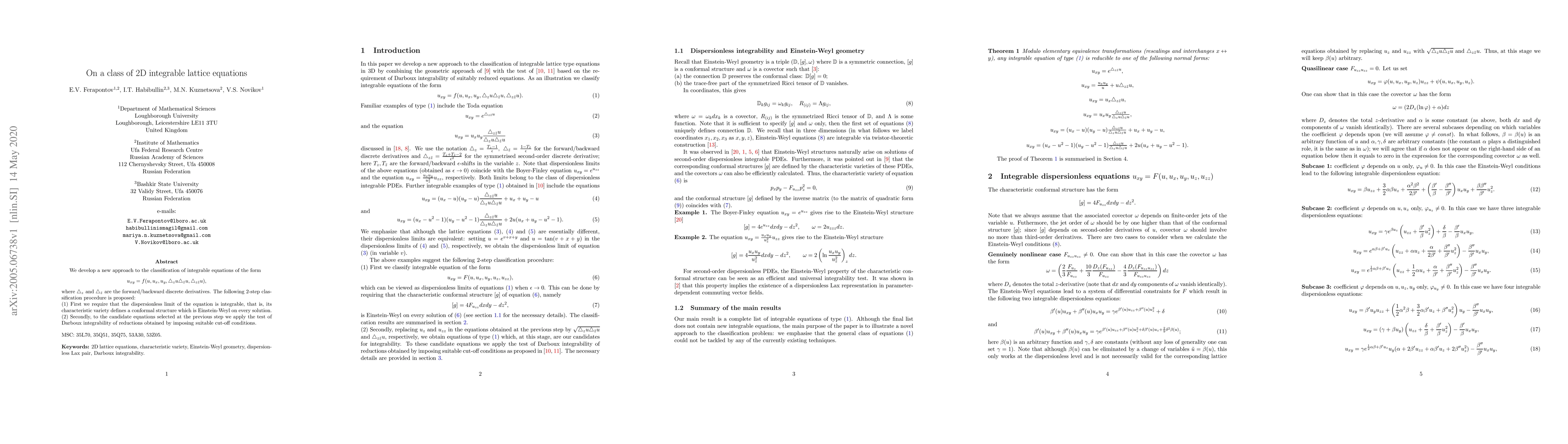 Thumbnail for On a class of 2D integrable lattice equations