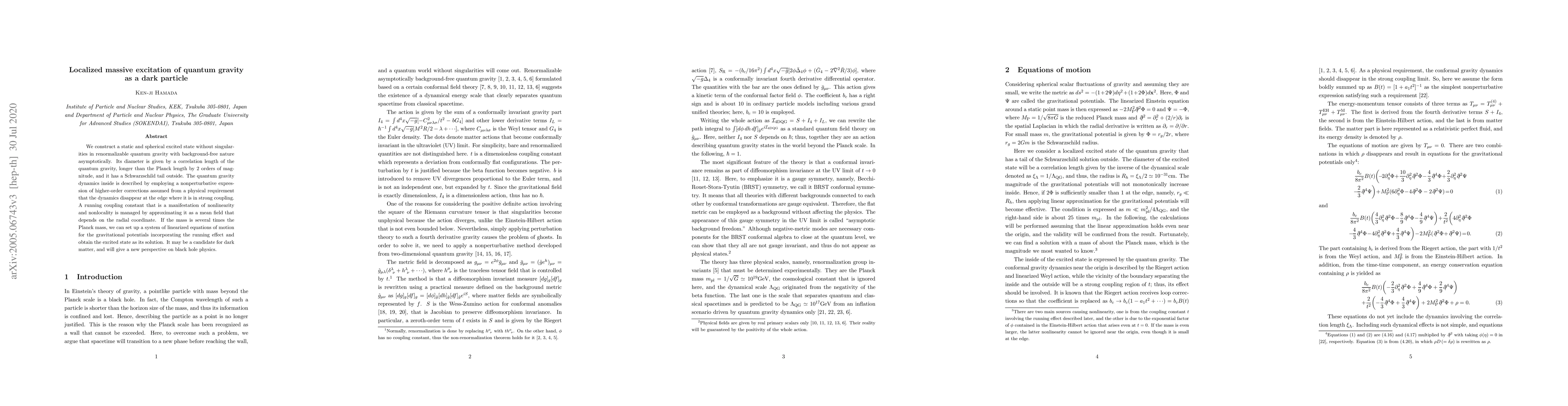 Thumbnail for Localized massive excitation of quantum gravity as a dark particle