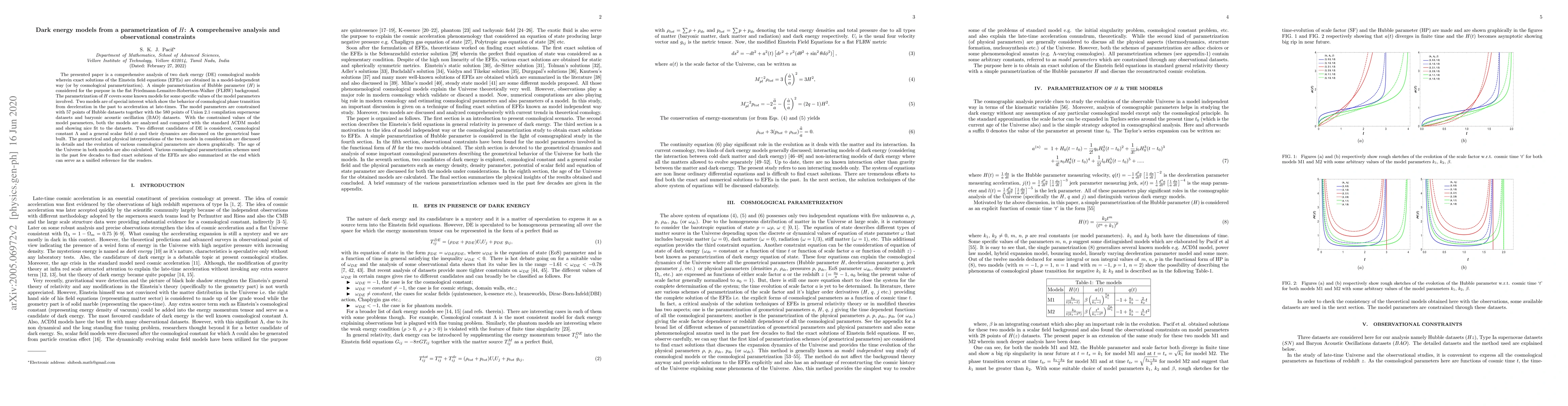 Thumbnail for Dark energy models from a parametrization of $H$: A comprehensive
  analysis and observational constraints