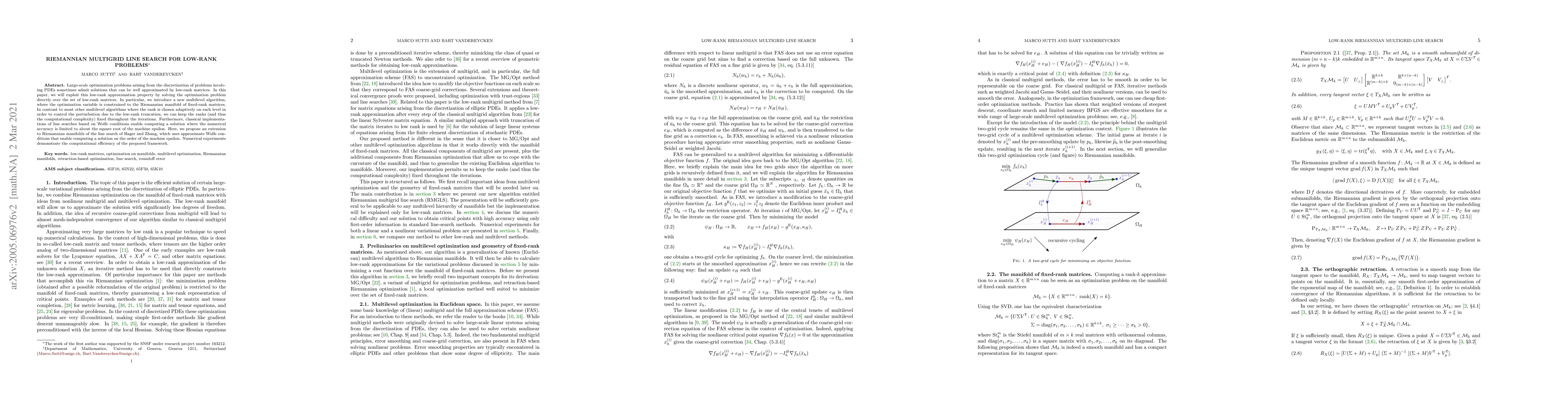 Thumbnail for Riemannian multigrid line search for low-rank problems
