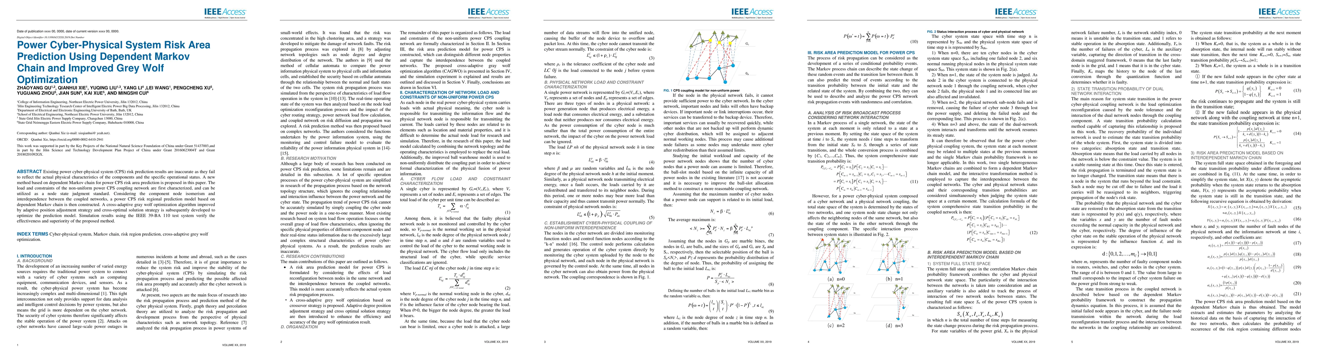 Thumbnail for Power Cyber-Physical System Risk Area Prediction Using Dependent Markov
  Chain and Improved Grey Wolf Optimization