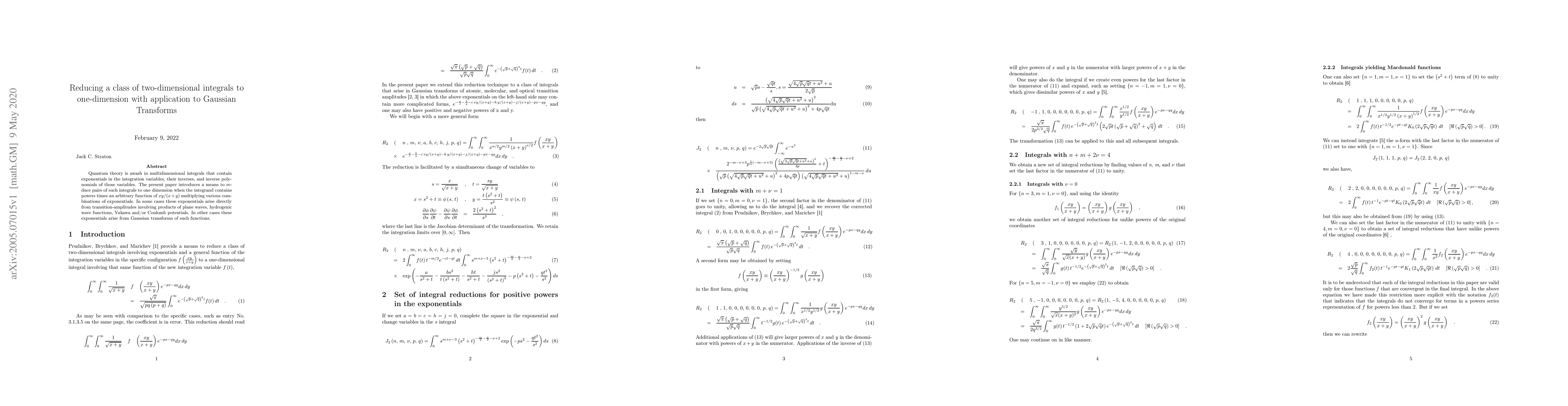 Thumbnail for Reducing a class of two-dimensional integrals to one-dimension with
  application to Gaussian Transforms