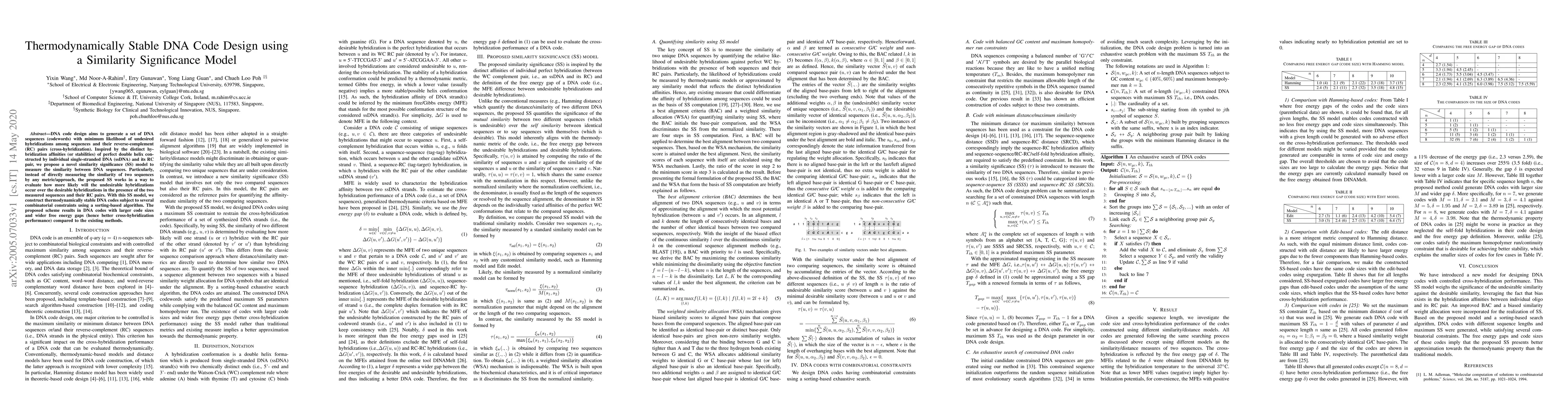 Thumbnail for Thermodynamically Stable DNA Code Design using a Similarity Significance
  Model