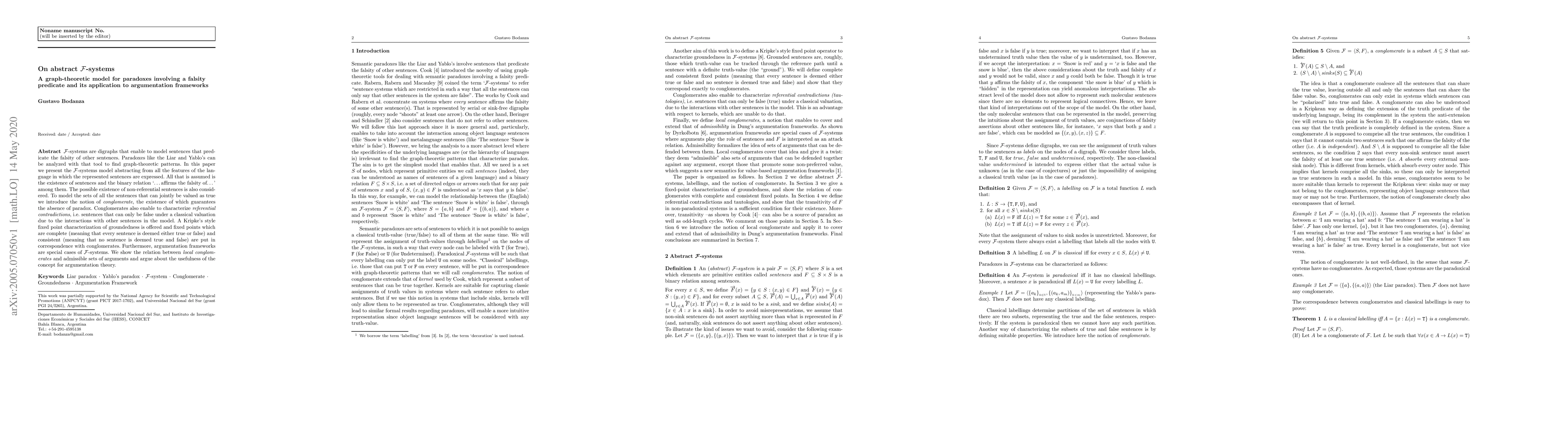 Thumbnail for On abstract F-systems. A graph-theoretic model for paradoxes involving a
  falsity predicate and its application to argumentation frameworks