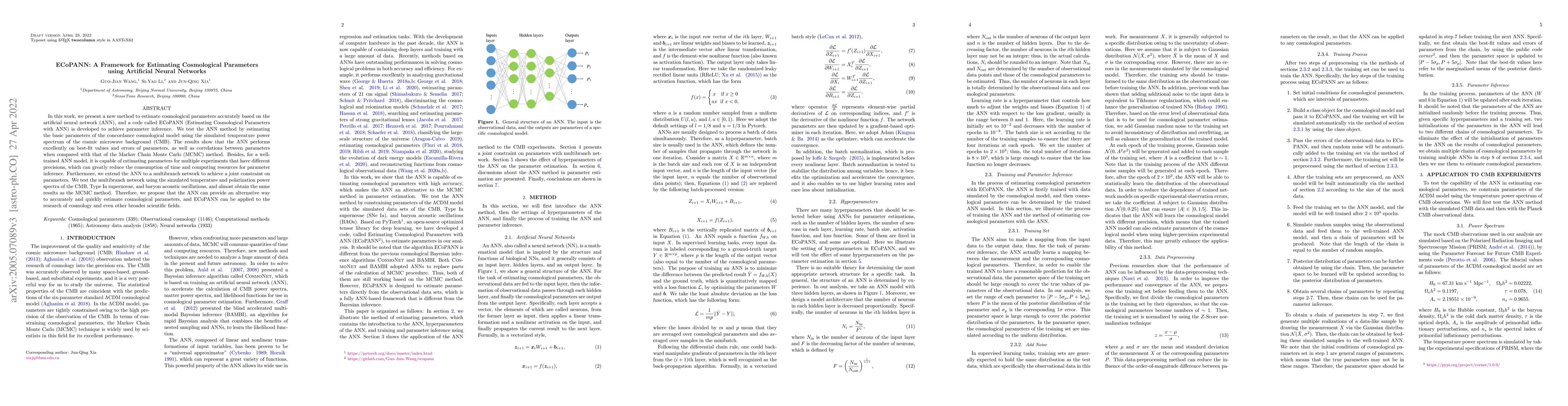 Thumbnail for ECoPANN: A Framework for Estimating Cosmological Parameters using
  Artificial Neural Networks