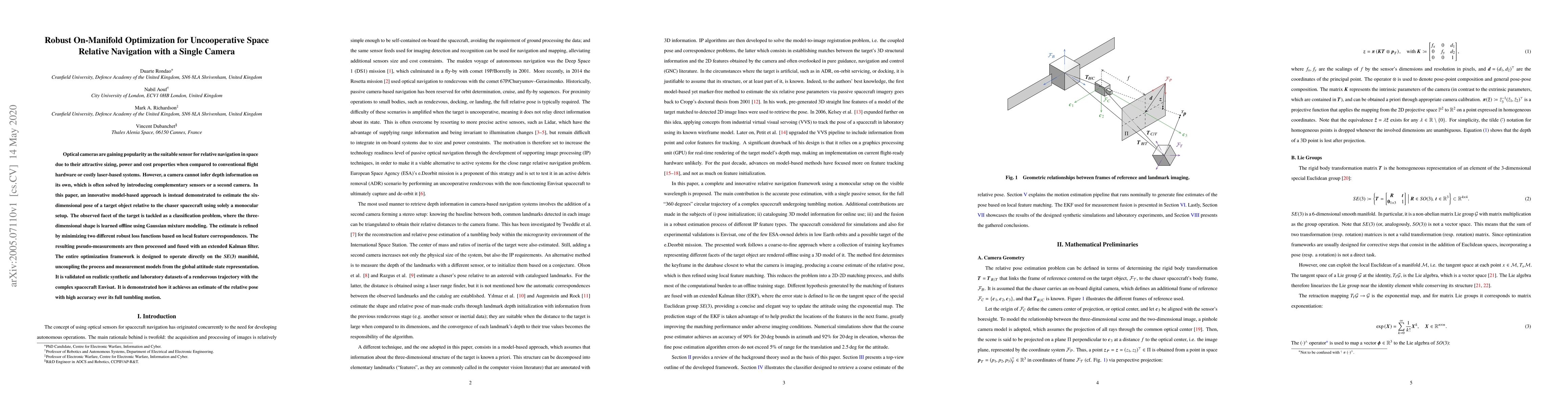 Thumbnail for Robust On-Manifold Optimization for Uncooperative Space Relative
  Navigation with a Single Camera