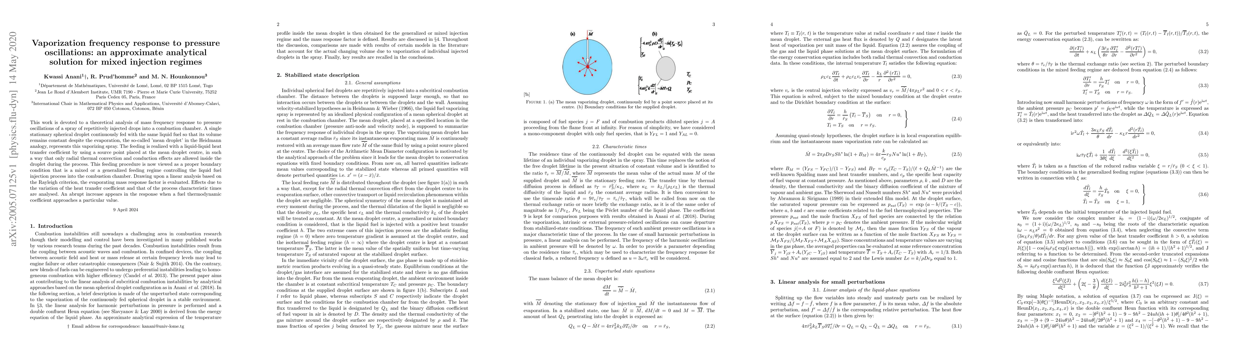 Thumbnail for Vaporization frequency response to pressure oscillations: an approximate
  analytical solution for mixed injection regimes