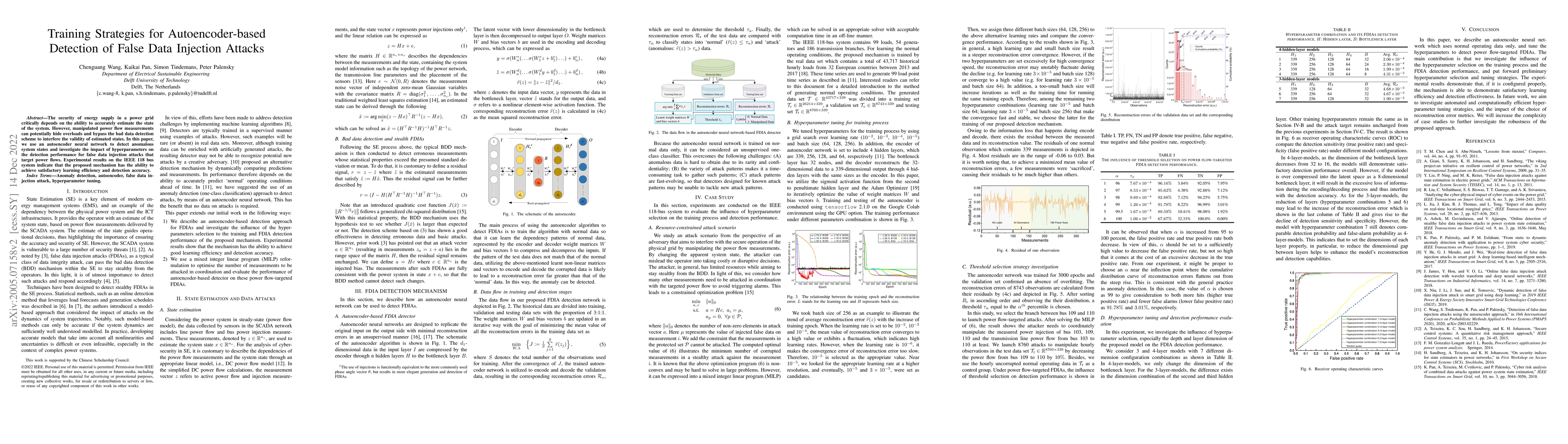 Thumbnail for Training Strategies for Autoencoder-based Detection of False Data
  Injection Attacks