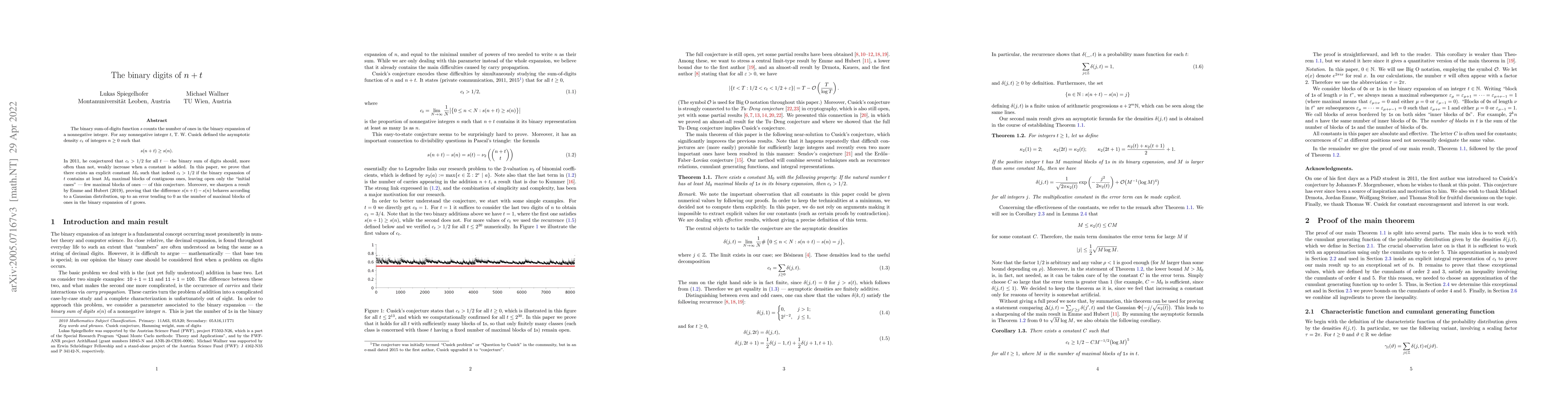 Thumbnail for The binary digits of n+t