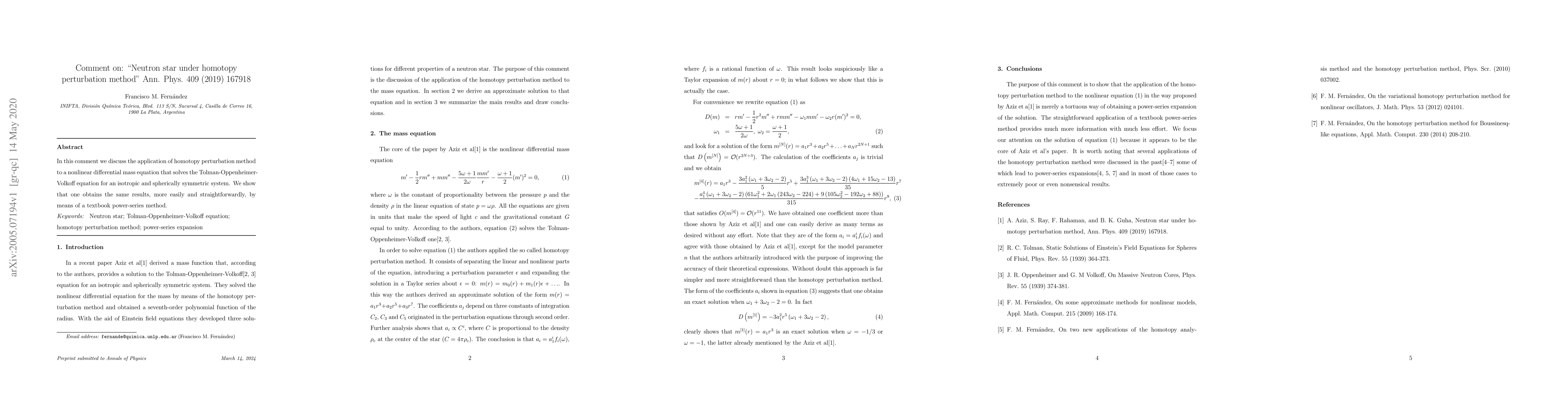 Thumbnail for Comment on: "Neutron star under homotopy perturbation method" Ann. Phys.
  409 (2019) 167918