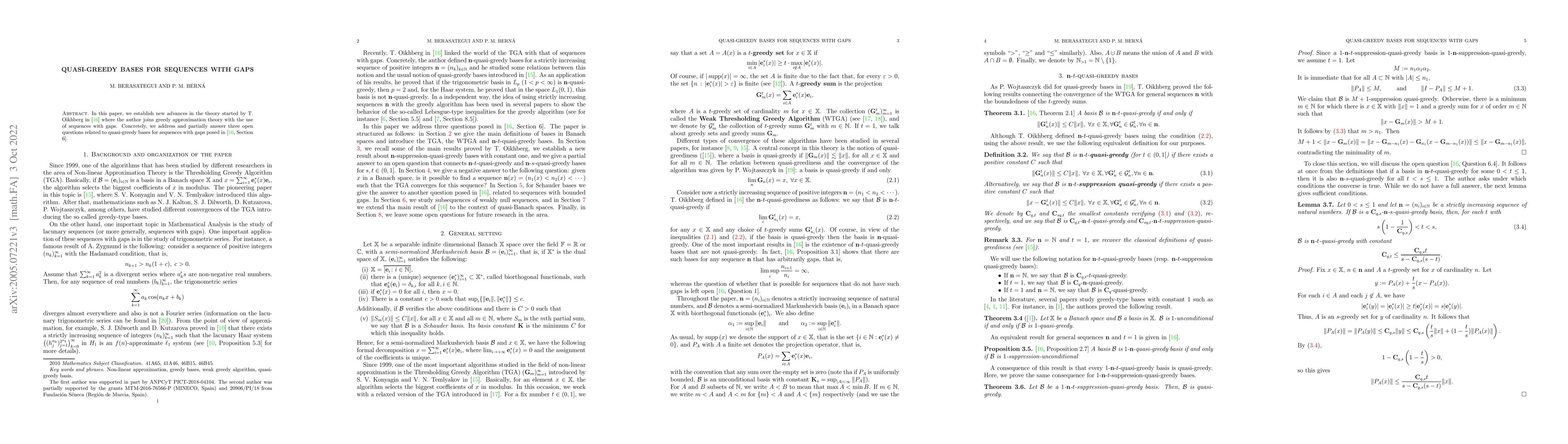 Thumbnail for Quasi-greedy bases for sequences with gaps