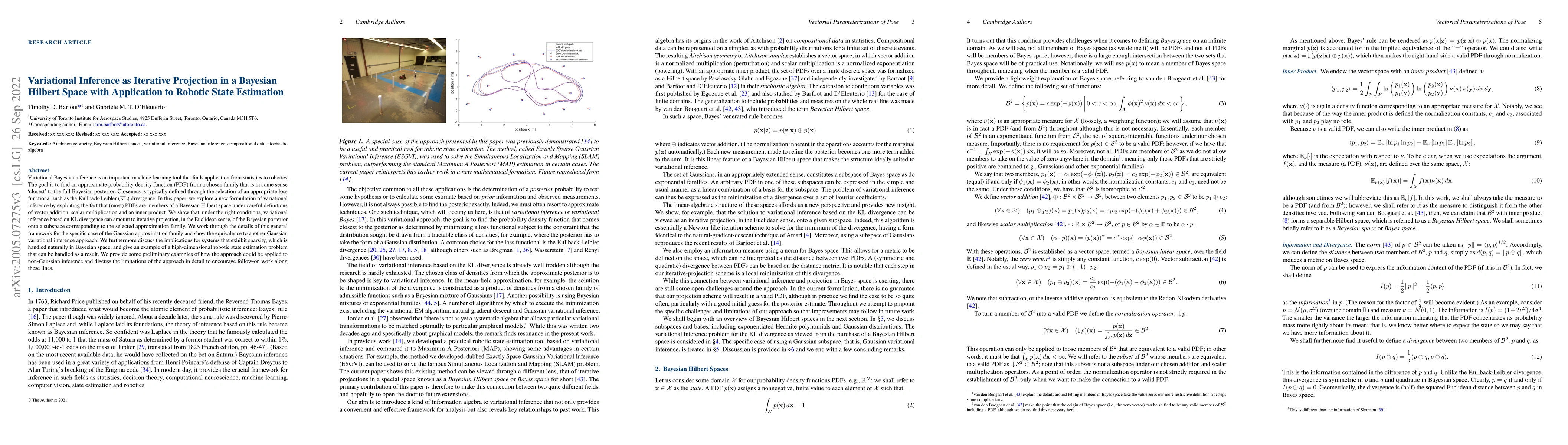 Thumbnail for Variational Inference as Iterative Projection in a Bayesian Hilbert
  Space with Application to Robotic State Estimation