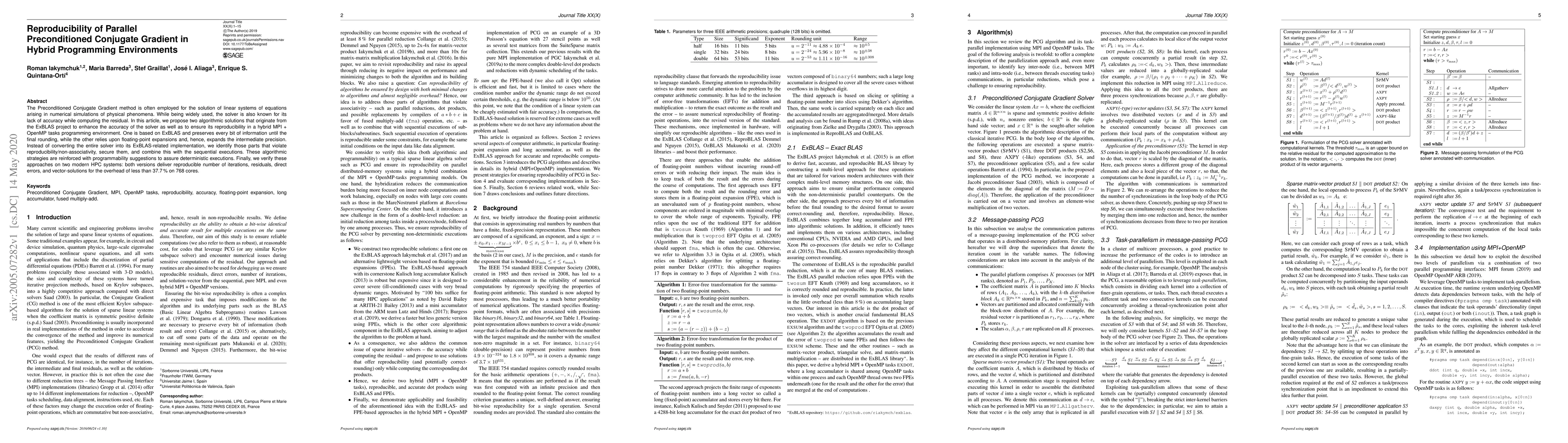 Thumbnail for Reproducibility of Parallel Preconditioned Conjugate Gradient in Hybrid
  Programming Environments