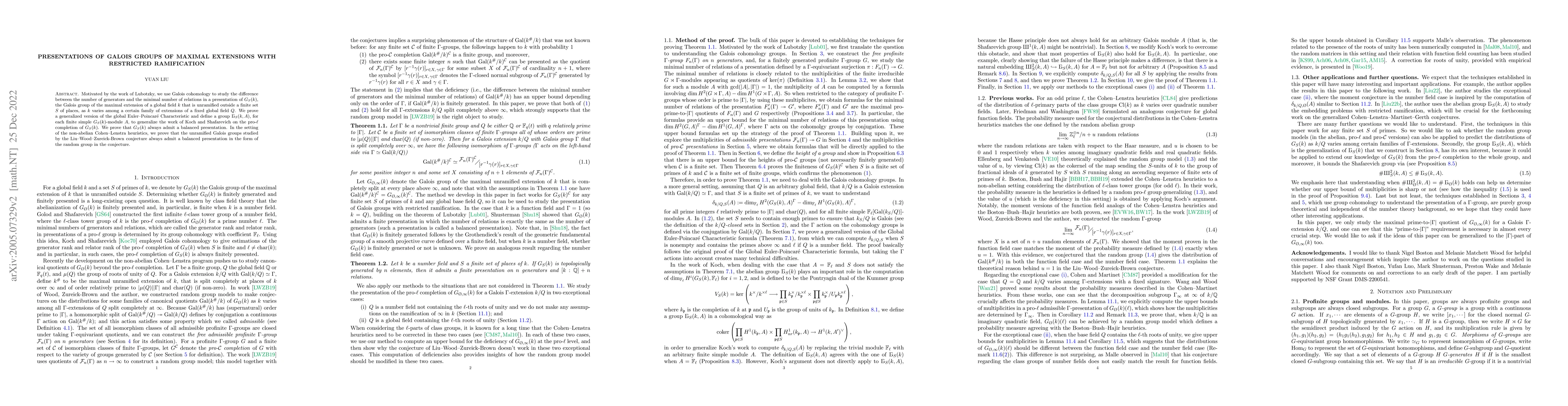 Thumbnail for Presentations of Galois groups of maximal extensions with restricted
  ramification