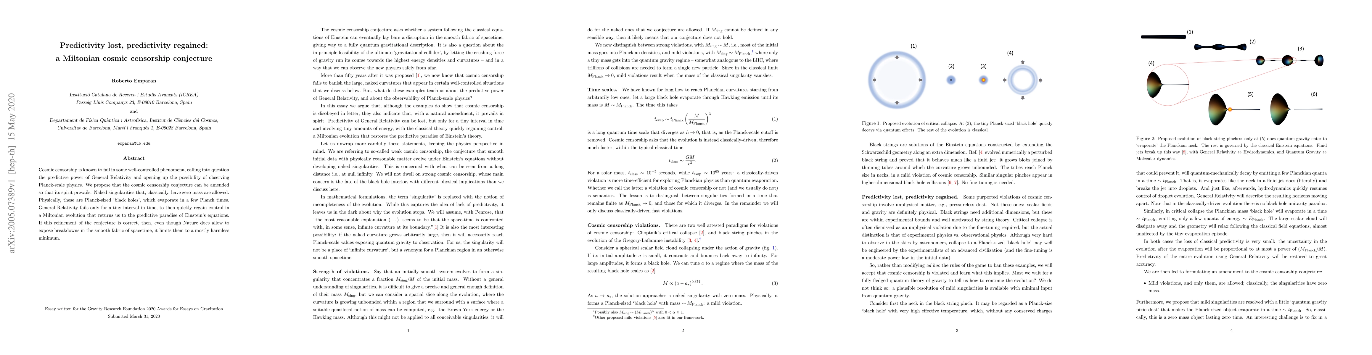 Thumbnail for Predictivity lost, predictivity regained: a Miltonian cosmic censorship
  conjecture