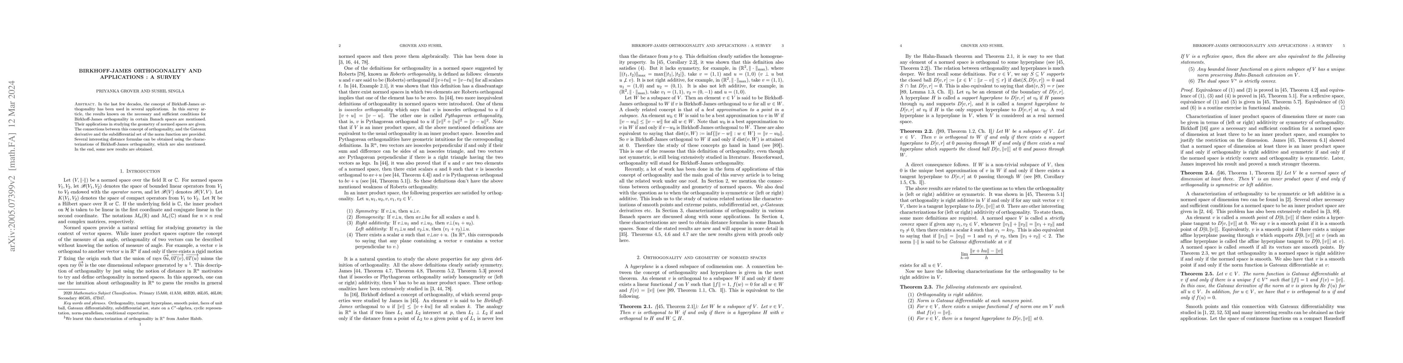 Thumbnail for Birkhoff-James orthogonality and applications : A survey