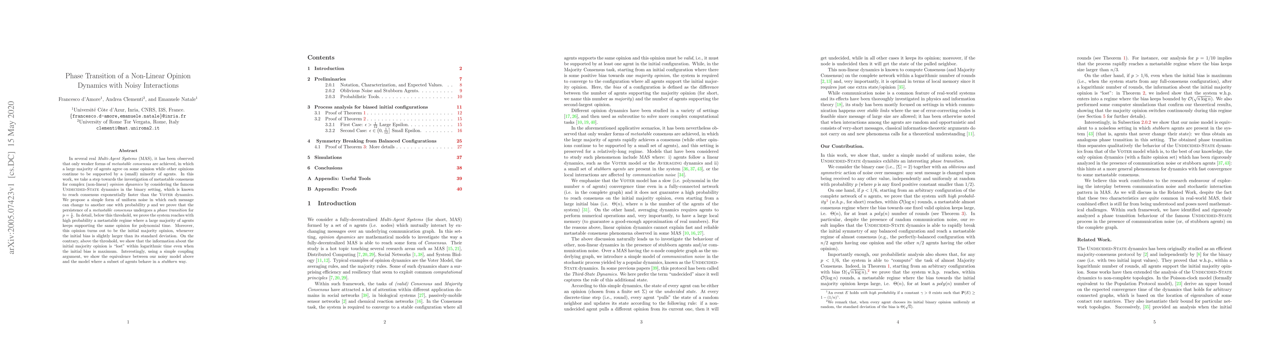 Thumbnail for Phase Transition of a Non-Linear Opinion Dynamics with Noisy
  Interactions