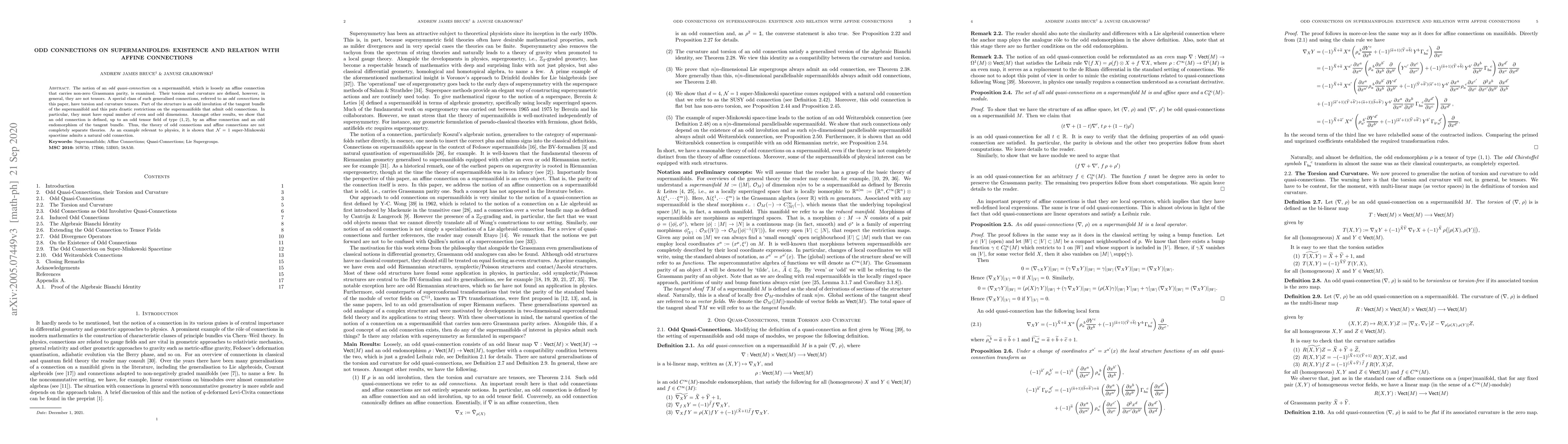 Thumbnail for Odd Connections on Supermanifolds: Existence and relation with Affine
  Connections