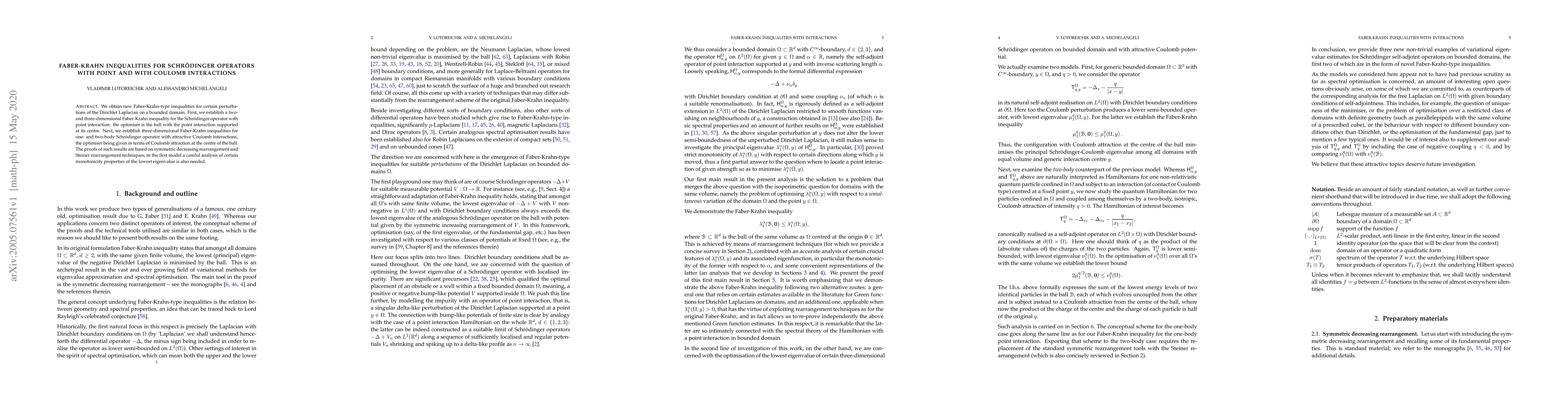 Thumbnail for Faber-Krahn inequalities for Schr\"odinger operators with point and with
  Coulomb interactions