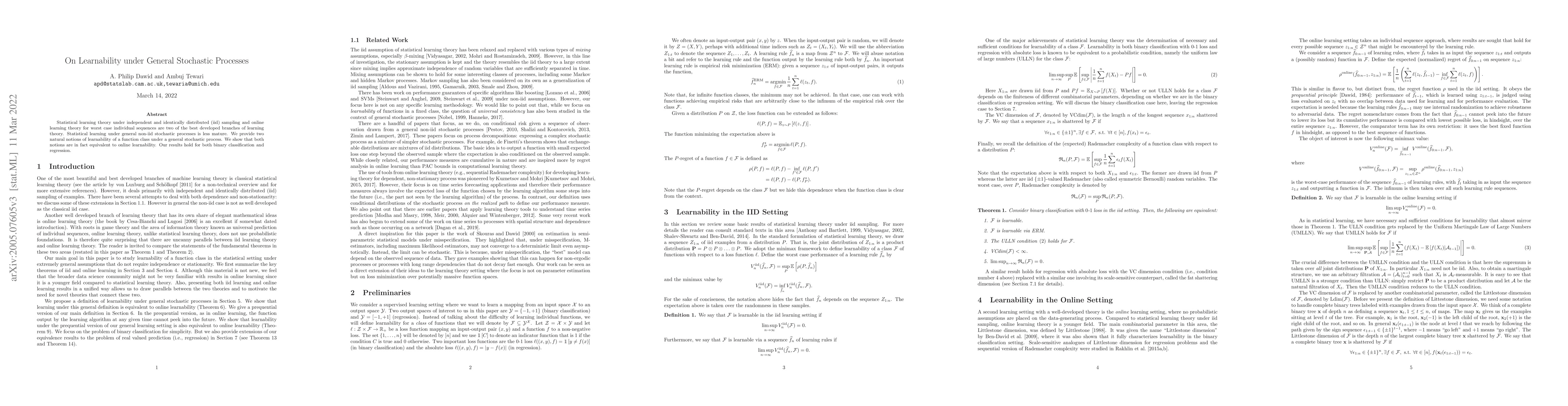 Thumbnail for On Learnability under General Stochastic Processes