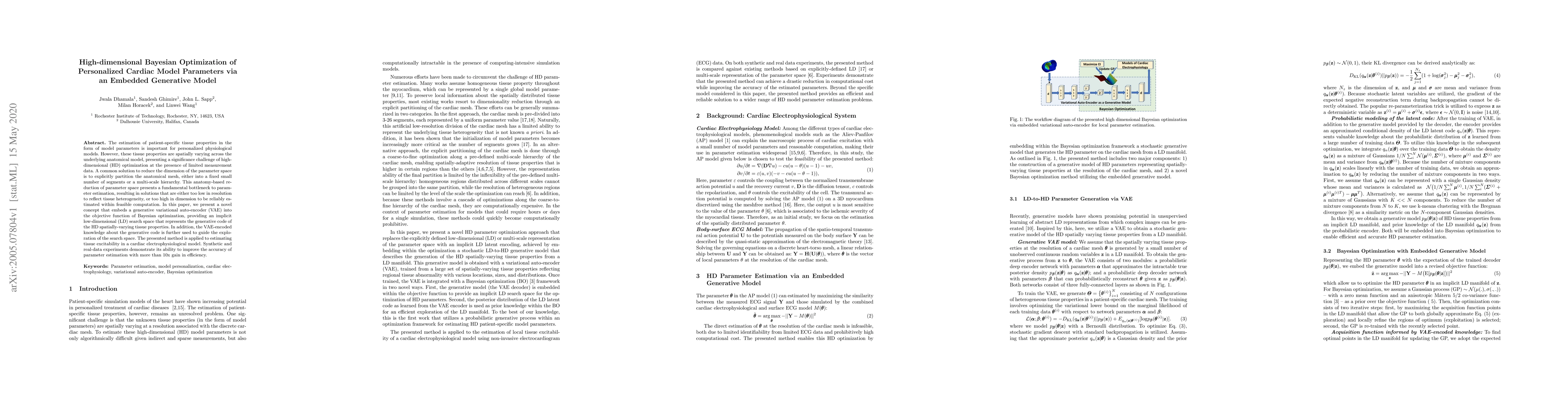 Thumbnail for High-dimensional Bayesian Optimization of Personalized Cardiac Model
  Parameters via an Embedded Generative Model