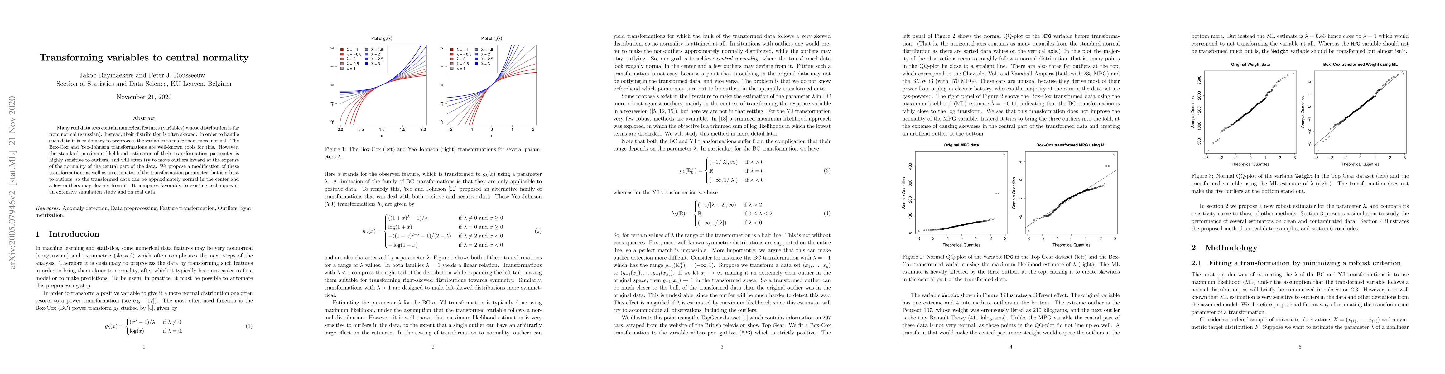 Thumbnail for Transforming variables to central normality