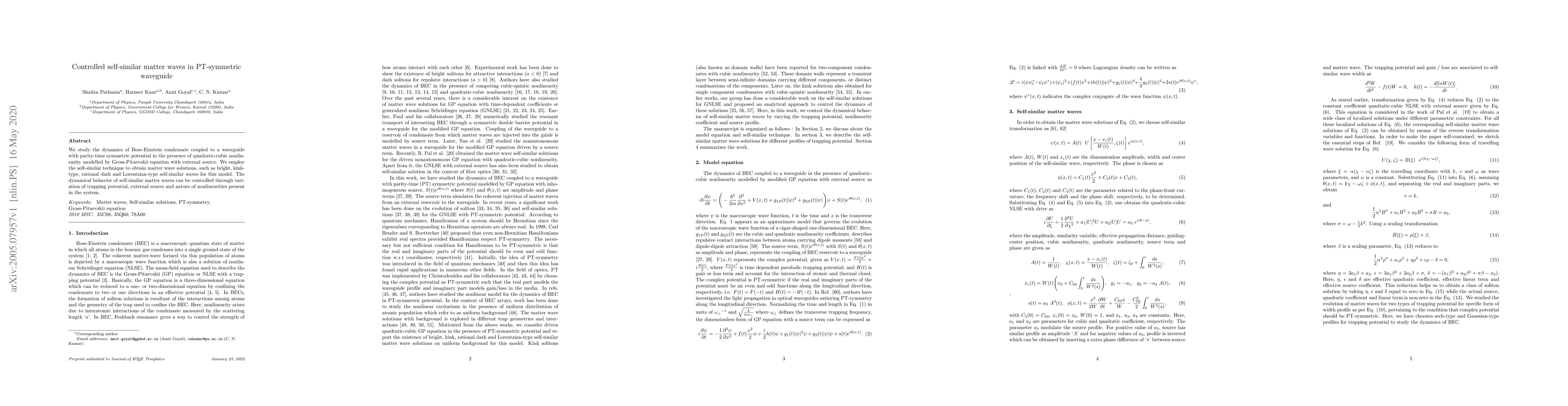 Thumbnail for Controlled self-similar matter waves in PT-symmetric waveguide