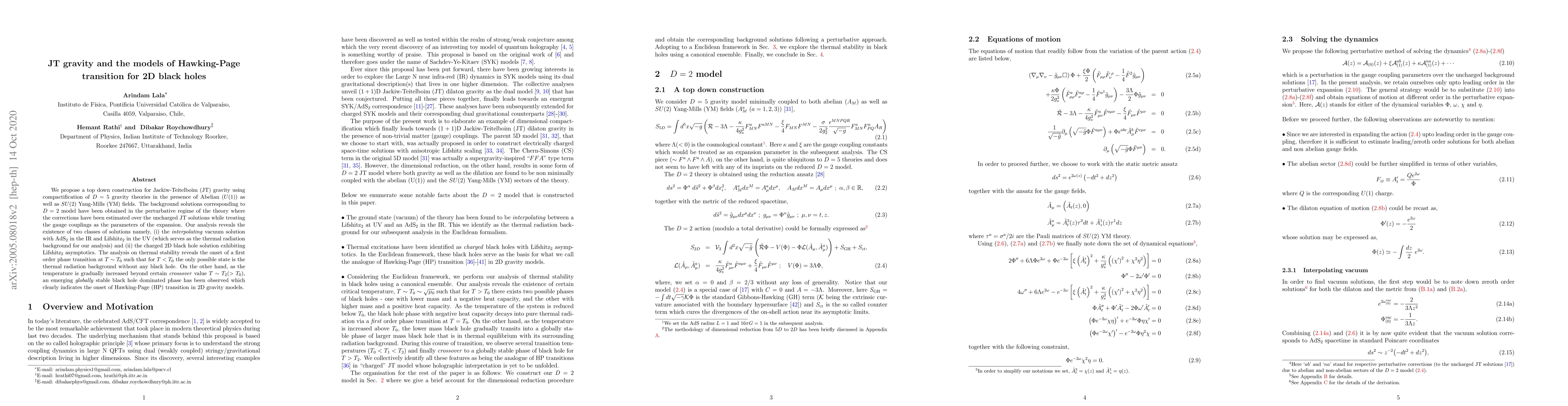 Thumbnail for JT gravity and the models of Hawking-Page transition for 2D black holes