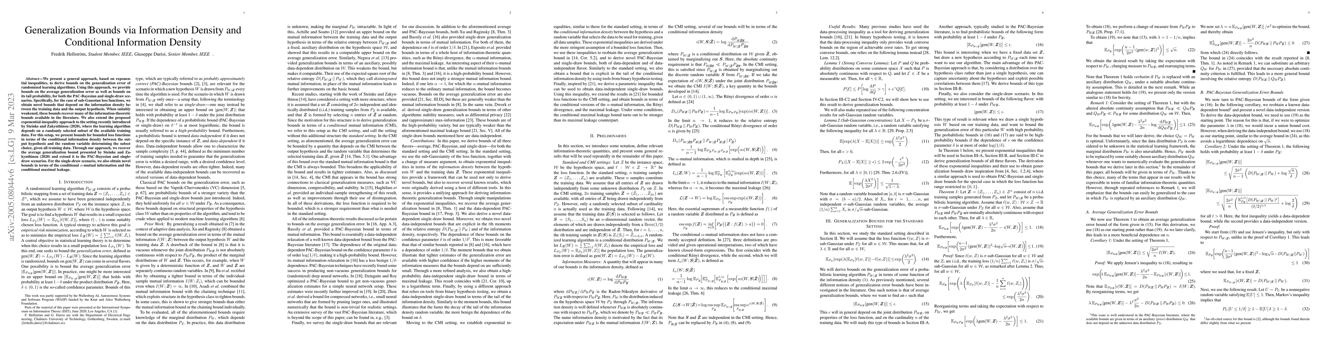 Thumbnail for Generalization Bounds via Information Density and Conditional
  Information Density