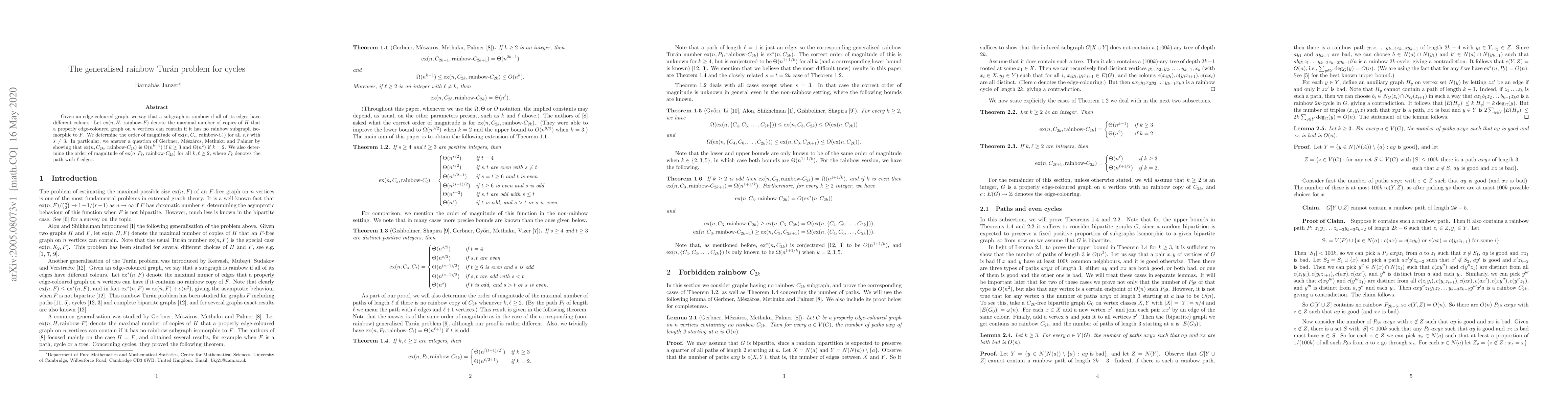 Thumbnail for The generalised rainbow Tur\'an problem for cycles