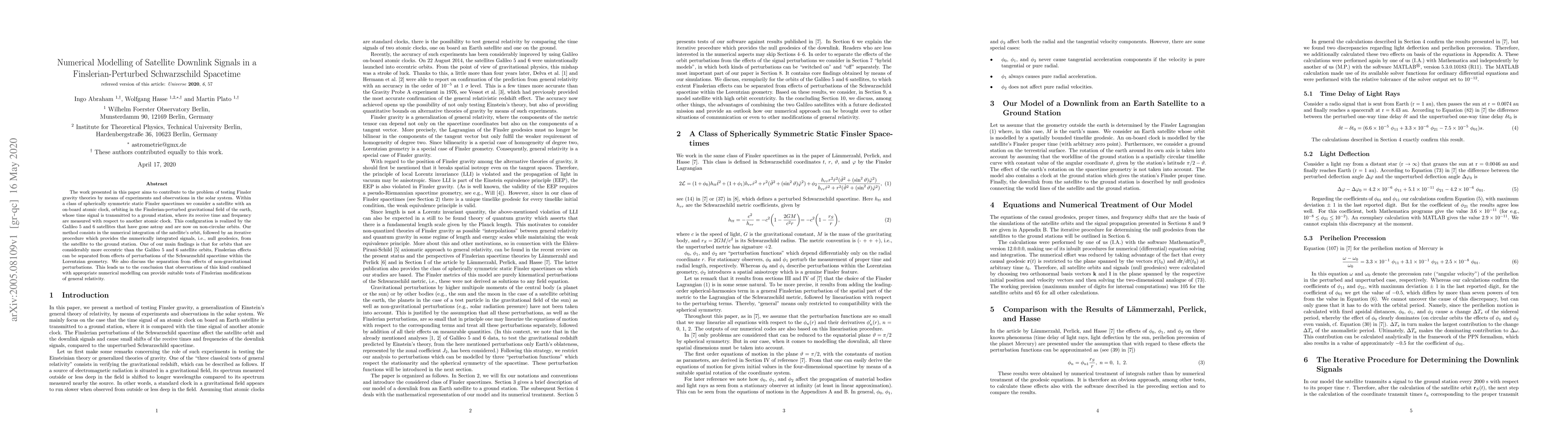 Thumbnail for Numerical Modelling of Satellite Downlink Signals in a
  Finslerian-Perturbed Schwarzschild Spacetime