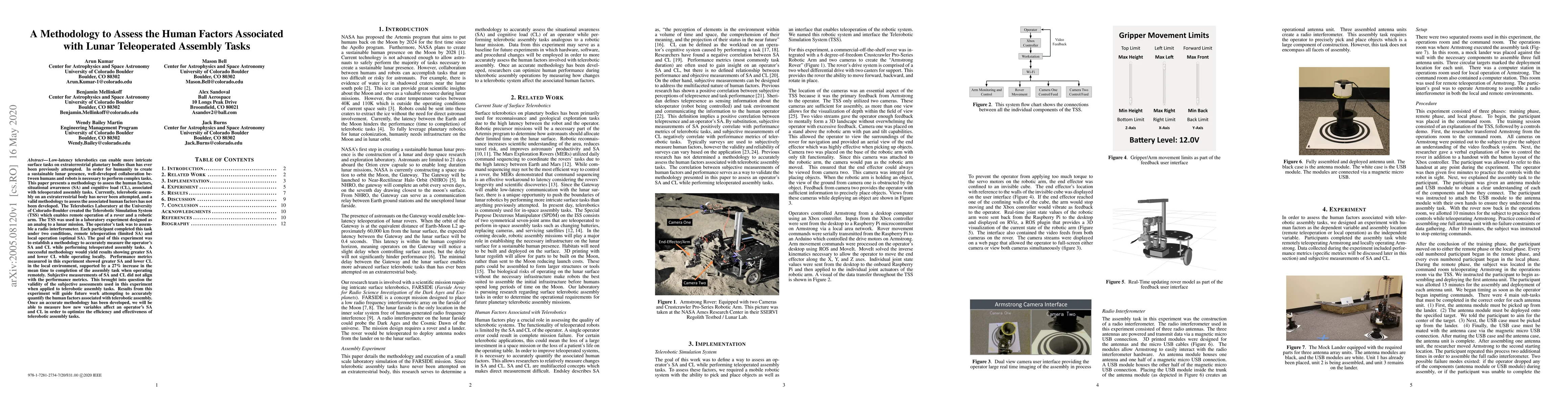 Thumbnail for A Methodology to Assess the Human Factors Associated with Lunar
  Teleoperated Assembly Tasks