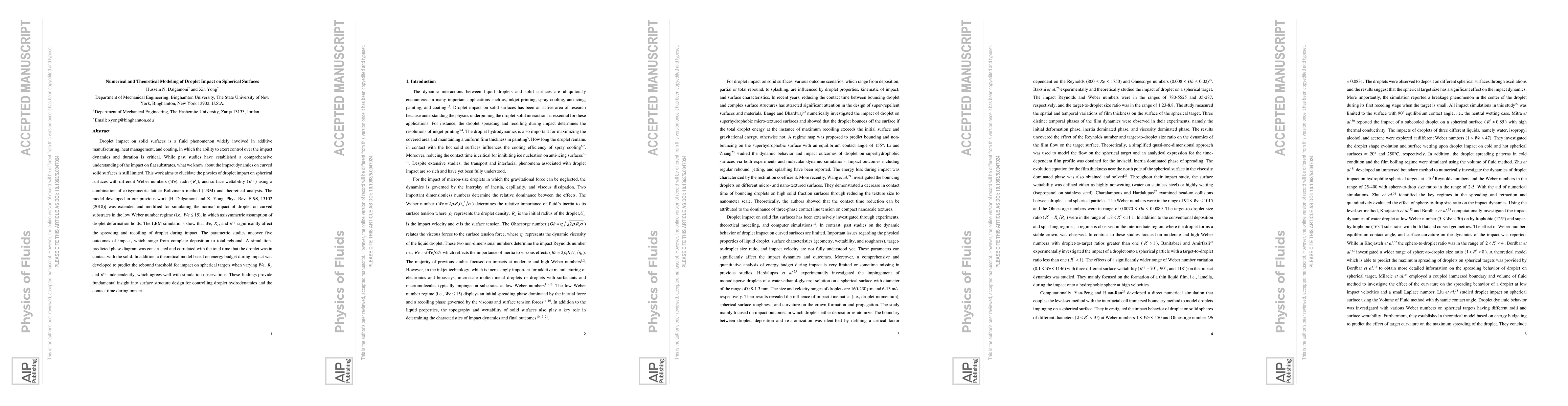 Thumbnail for Numerical and Theoretical Modeling of Droplet Impact on Spherical
  Surfaces