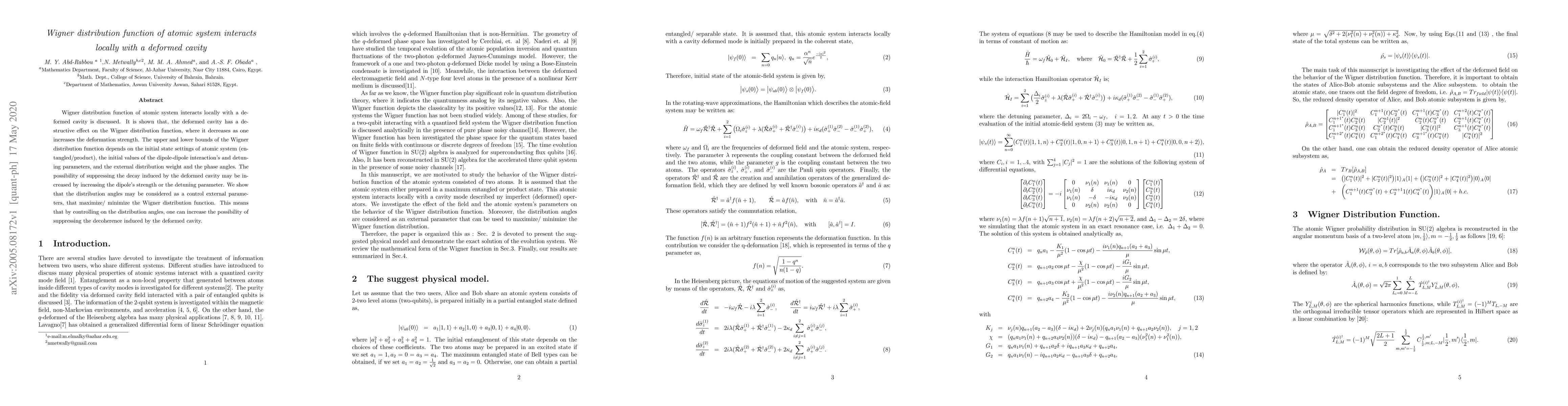 Thumbnail for Wigner distribution function of atomic system interacts locally with a
  deformed cavity
