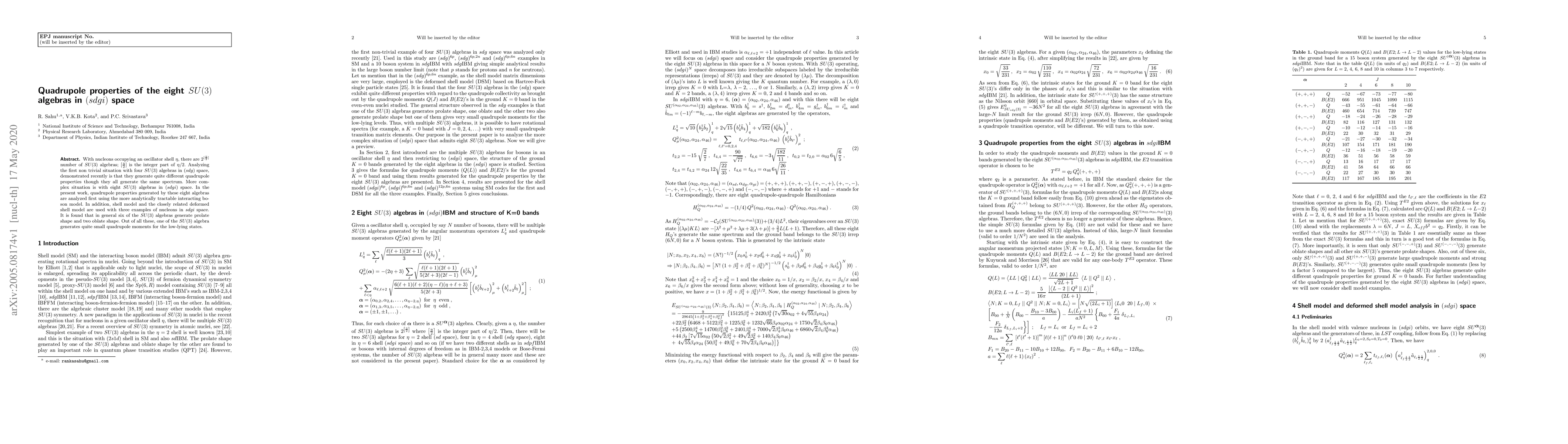Thumbnail for Quadrupole properties of the eight $SU(3)$ algebras in $(sdgi)$ space