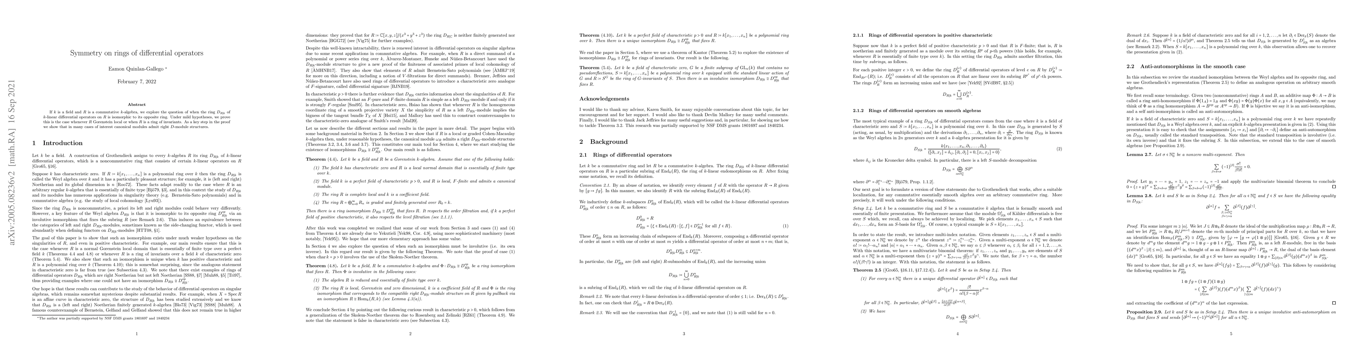 Thumbnail for Symmetry on rings of differential operators